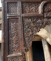 Antique Handmade Carved Indian Jharokha Solid Hard Wood Large Arch Dark Brown